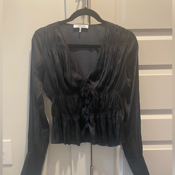 Frame Shirred Silky Top Black Size XS - Picture 4 of 5